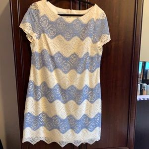 London times blue and white lace dress